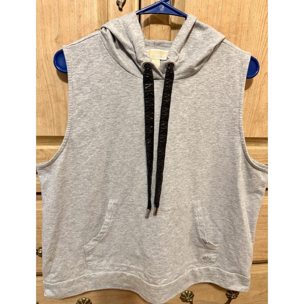Michael Kors MK Logo Womens Gray Hooded Pullover Athletic Vest Size‎ XL